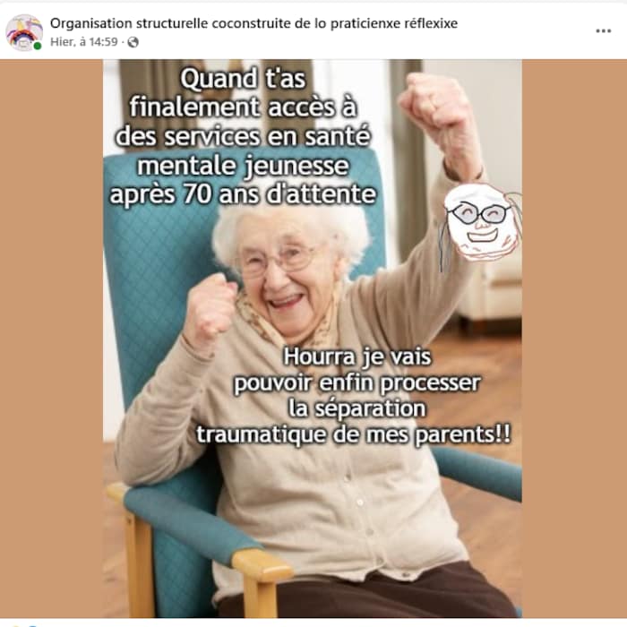 Photo d'une publication Facebook contenant un mème.