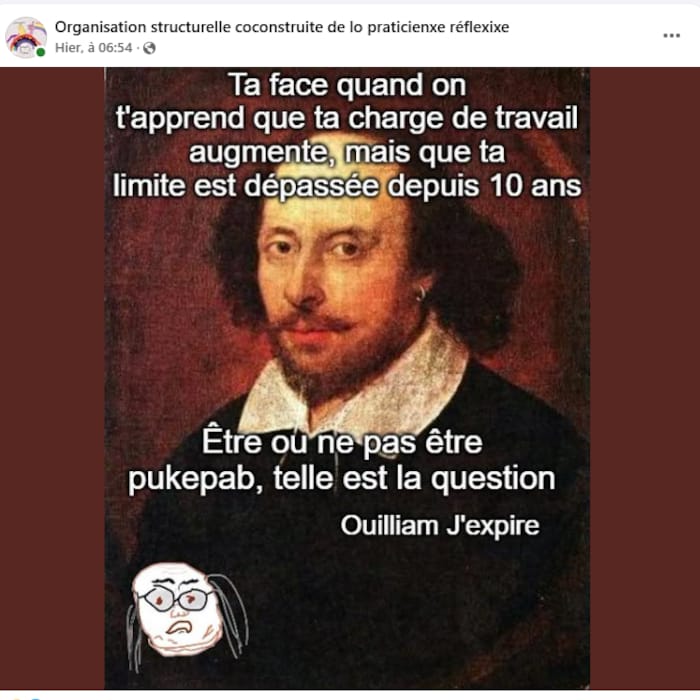 Photo d'une publication Facebook contenant un mème.