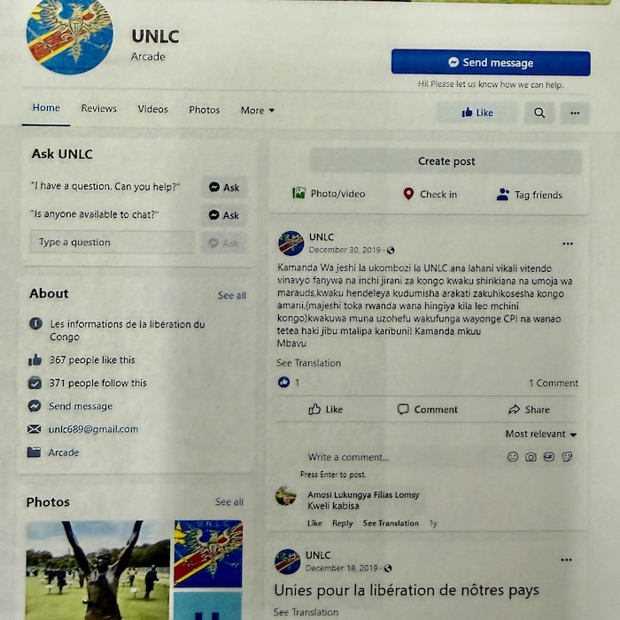 Page Facebook de l'UNLC.