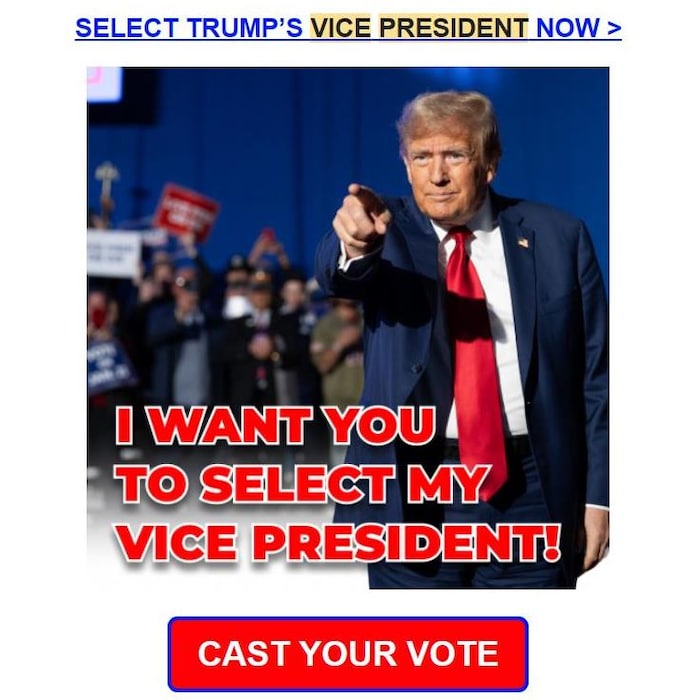 Un message de campagne dans lequel Donald Trump invite ses partisans à voter pour le choix de son colistier.