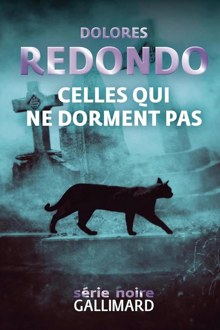 Couverture de livre montrant un chat noir sur des tombes. 