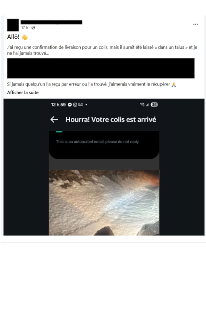 J'ai reçu une confirmation de livraison pour un colis, mais il aurait été laissé dans un talus et je ne l'ai jamais retrouvé.