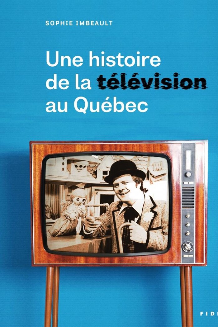 Page couverture du livre. Un vieux téléviseur montre un homme avec un chapeau melon (Bobino) parlant à une marionnette.