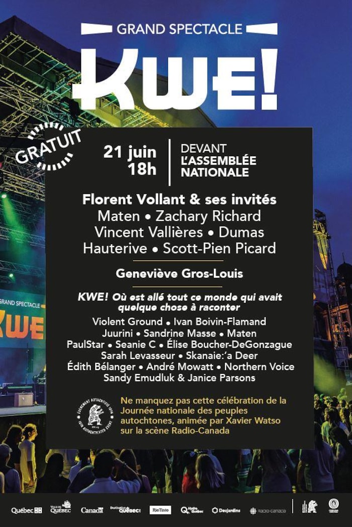 Une trentaine d’artistes autochtones et allochtones dont Maten, Zachary Richard, le duo Hauterive, Scott-Pien Picard, Florent Vollant, Sandrine Masse et Vincent Vallières.