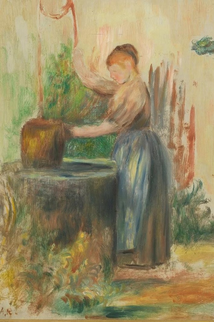 Tableau montrant une jeune femme tirant l'eau d'un puits.