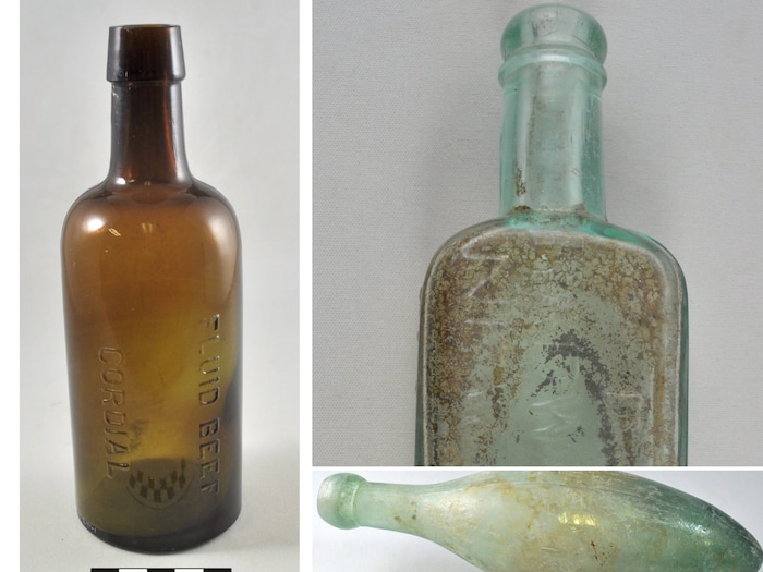 Un photomontage de trois bouteilles anciennes.