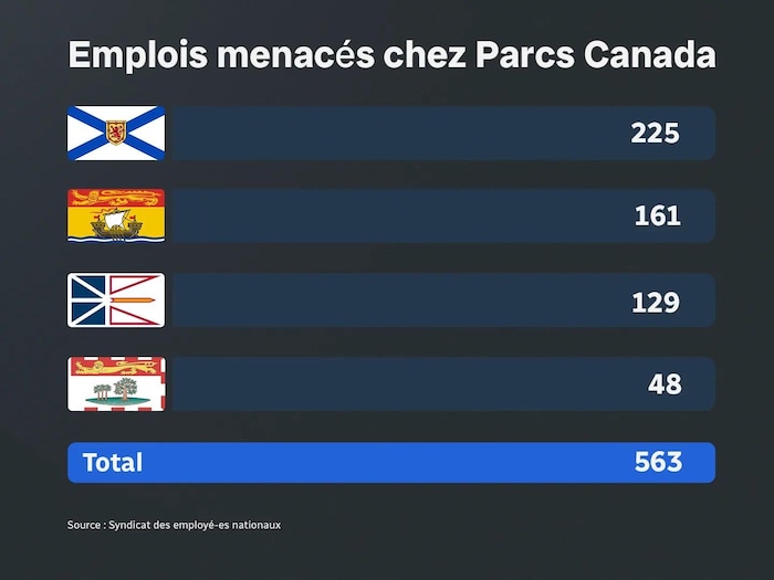 Le nombre d'emplois menacés chez Parcs Canada en Atlantique, selon le Syndicat des employés nationaux.