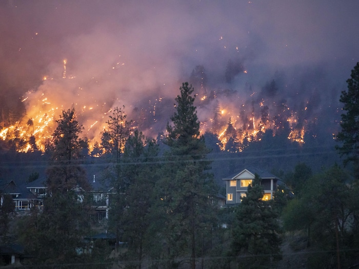 Un feu de forêt près d'un quartier résidentiel.