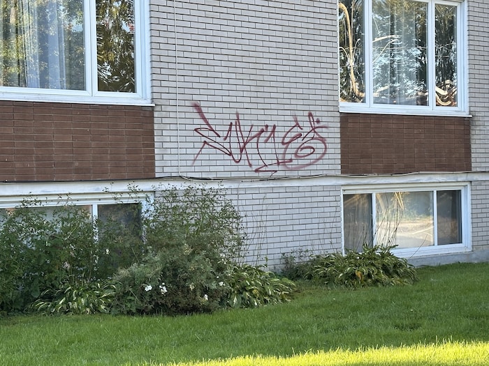 Un graffiti sur le mur d'un immeuble. 