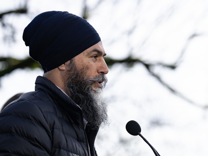 Jagmeet Singh en conférence de presse.