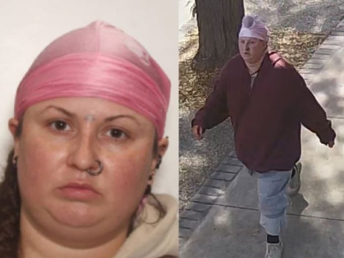 La photo de police et une capture d'écran d'une vidéo de surveillance de Sabrina Kauldhar.