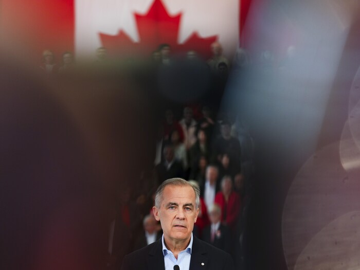 Le cook  libéral Mark Carney, devant une foule. 