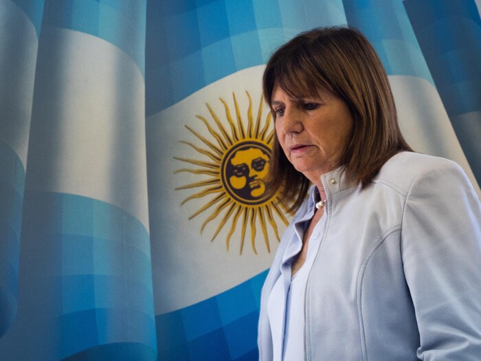 Patricia Bullrich durante una rueda de prensa en Buenos Aires el 25 de octubre de 2023