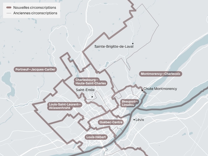 Carte des circonscriptions, avec le redécoupage, de la Capitale-Nationale.