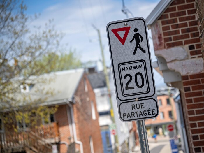 Un écriteau de rue partagée avec 20 km/h max.