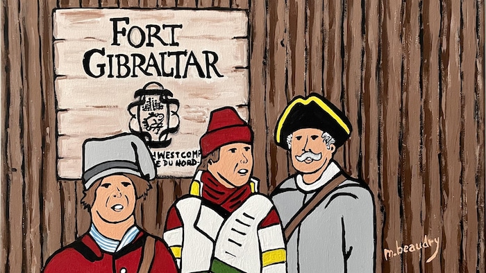 Tableau qui représente trois voyageurs.