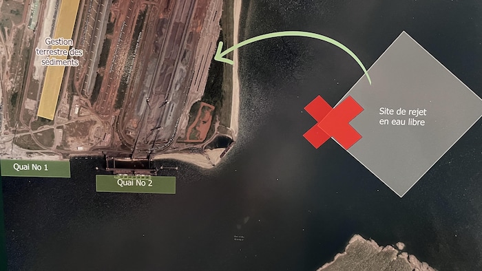 Une carte illustrant les endroits où sont entreposés les sédiments de dragage de Rio Tinto IOC