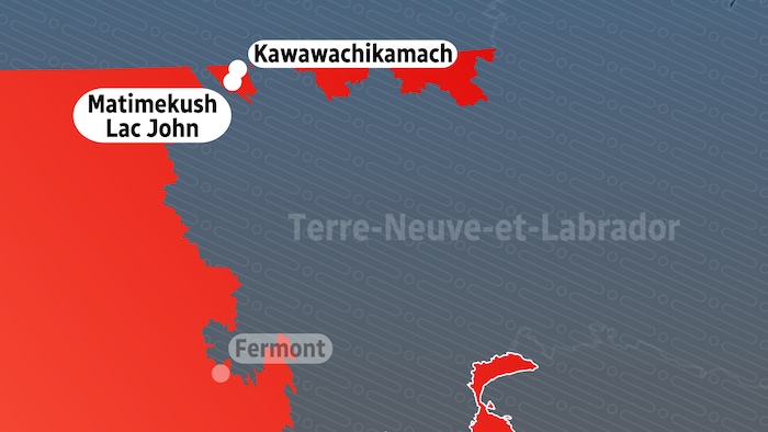 Carte des communautés de Matimekush-Lac John et de Kawawachikamach.