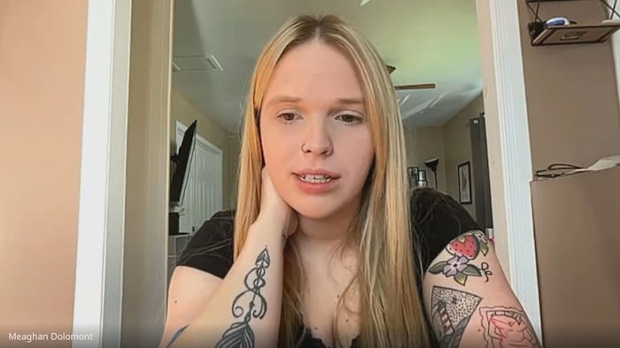 Meaghan Dolomont lors d'une entrevue en visioconférence avec Radio-Canada.