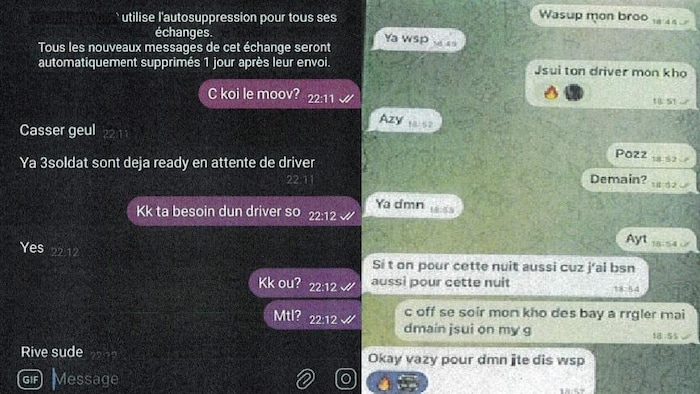 Des exemples de textos interceptés par la police.