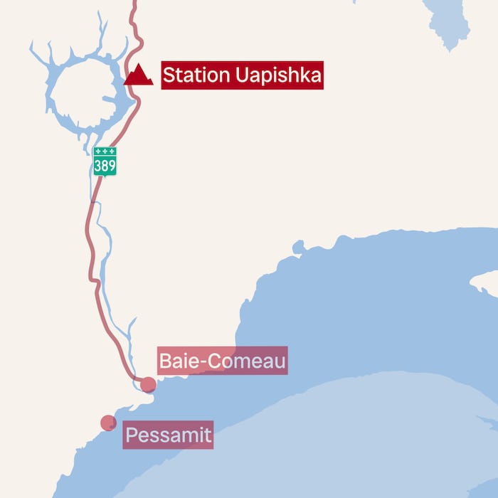 Une carte indiquant l'emplacement de la station Uapishka.