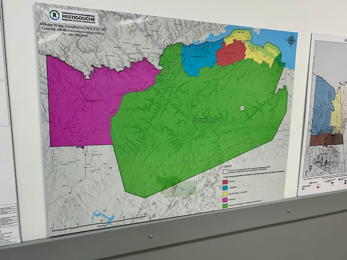 Une carte indiquant les différentes zones de la région Restigouche, au Nouveau-Brunswick.