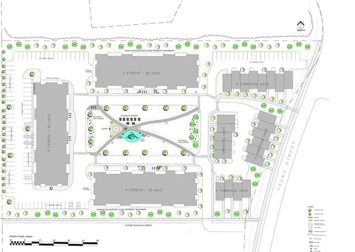 Le croquis d'un projet immobilier qui indique l'emplacement des constructions proposées.