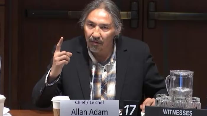 Allan Adam, chef de la Première Nation Athabasca Chipewyan, devant le Comité permanent des transports, de l'infrastructure et des collectivités à la Chambre des communes, à Ottawa, le 3 décembre 2024.