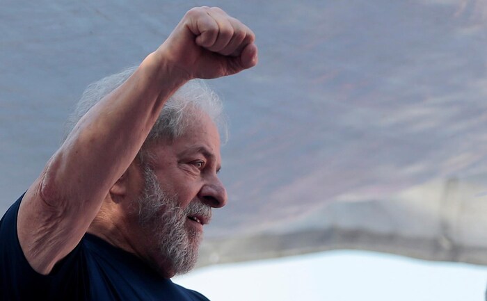 L'ancien président brésilien Luiz Inacio Lula da Silva lors d'une manifestation à Sao Bernardo do Campo.