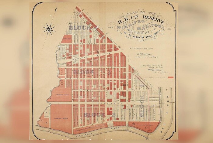 Archive d'une carte de 1887 qui montre une section de Winnipeg.