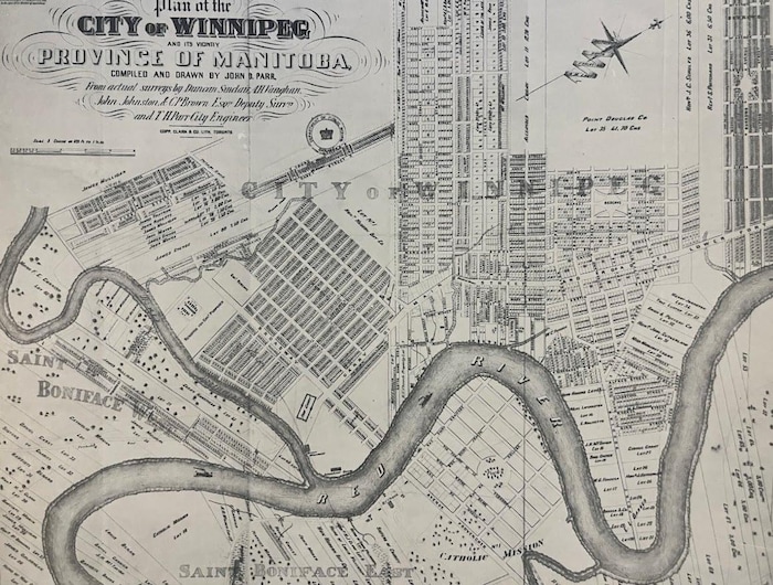 archives d'une carte du centre-ville de Winnipeg en 1874.