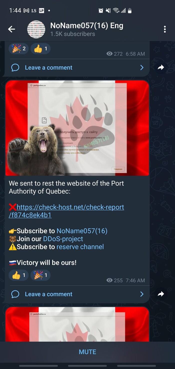 Une capture d'écran du site russe Telegram. 