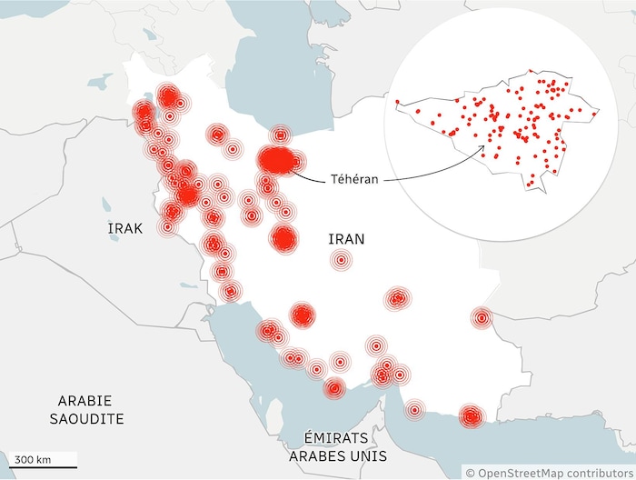 Une carte des frappes aériennes menées jusqu'à présent.