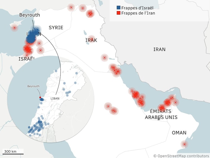 Une carte des frappes aériennes menées jusqu'à présent.