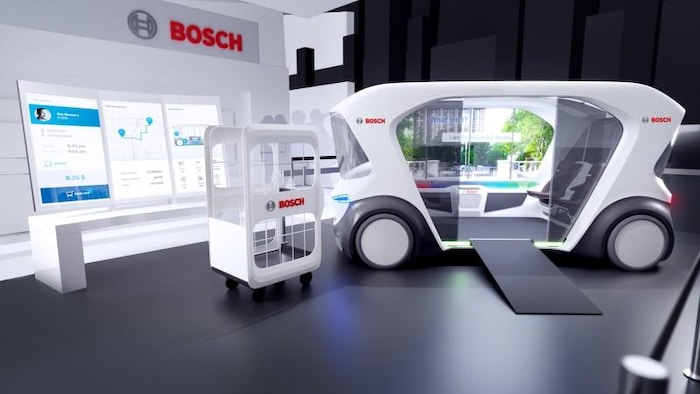 Dessin représentant un concept de navette électrique autonome du fabricant Bosch. 