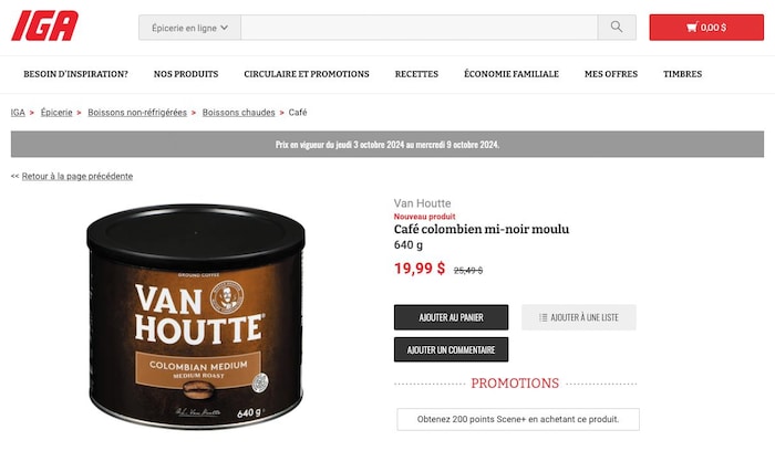 Une capture d'écran du site de IGA.