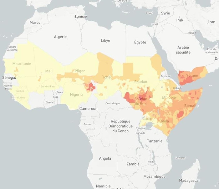 Carte de la famine en Afrique