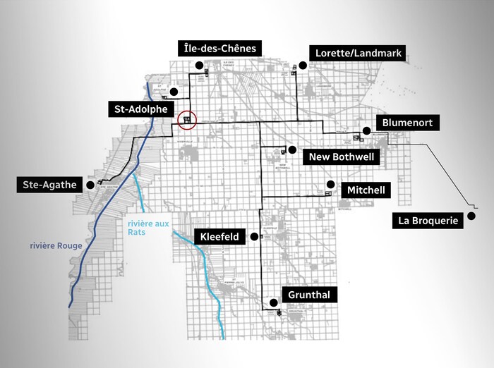 Une carte du sud-est du Manitoba.