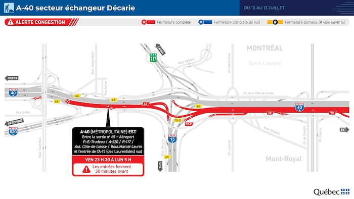 Carte des fermetures de route ce week-end.