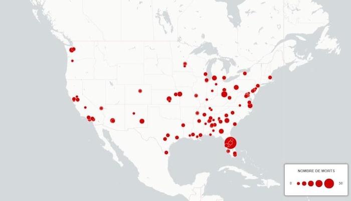 Lieux des fusillades survenues aux États-Unis en 2016.