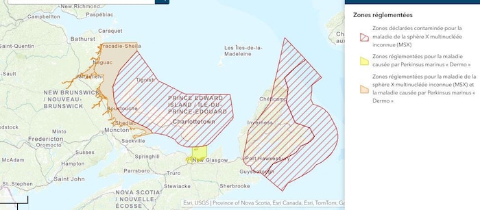 Une carte des Maritimes avec des zones colorées.