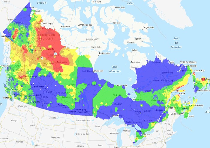 Carte des risques d'incendies au Canada, en date du 5 juillet 2022. 