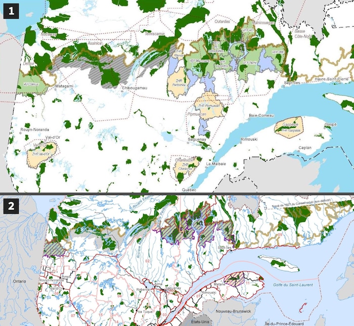Deux cartes montrant les zones forestières dont il est question.