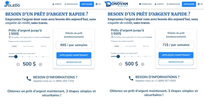 On peut lire, notamment : Besoin d'argent rapide? Prêts d'argent jusqu'à 1500 $.