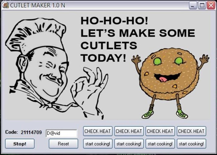 Capture d'écran du logiciel Cutler Maker où l'on voit notamment l'image d'un chef. 