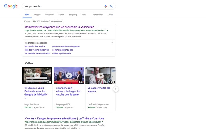 Résultat de Google pour la recherche « danger vaccins »