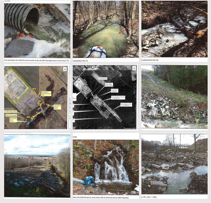 Plusieurs photos de déchets dans la nature et de cours d'eau pollués.