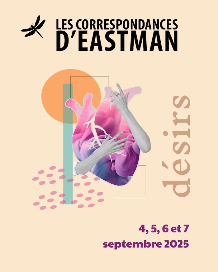 Affiche de l'événement Les Correspondances d'Eastman sur laquelle il y a un coeur munit de deux bras.