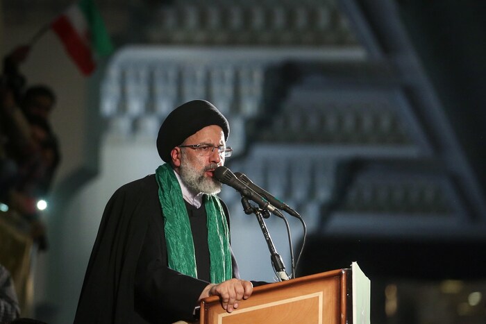 Le candidat à la présidentielle iranienne Ebrahim Raisi  prononçant un discours, lors de la campagne électorale. 