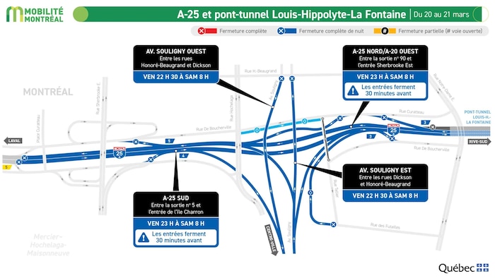 Une carte montrant la fermeture du pont-tunnel.